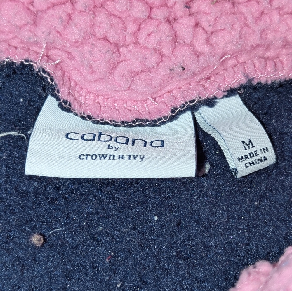 Girls Medium Cozy Colorblock Sherpa Pullover Sweater - Pink/Peach/Blue - Picture 3 of 4